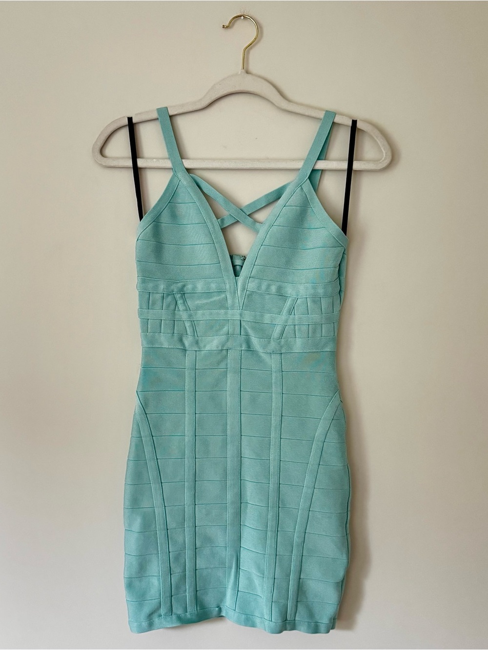 Bebe Y2K Strappy Bandage Mini Dress, Light Aqua Blue – Size Medium